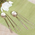 YEDAMUN Premium Bangjja Bronze Traditional Korean Spoon & Chopsticks Set (2 Pairs) – Handmade Traditional Yugi Brass Spoon Chopsticks | Korean Traditional Golden Cutlery Dinnerware _ Made in KOREA